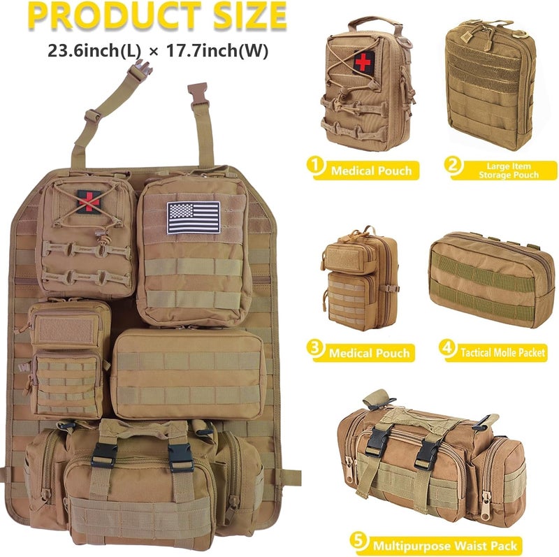 Jimikay Universal Tactical Seat ​Back Organizer Vehicle Molle Panel Organizer Storage Bag with 5 Detachable Molle Pouch for All Vehicel Such as Jeep,Truck,SUV, Car, Ford,Chevy etc - Image 4